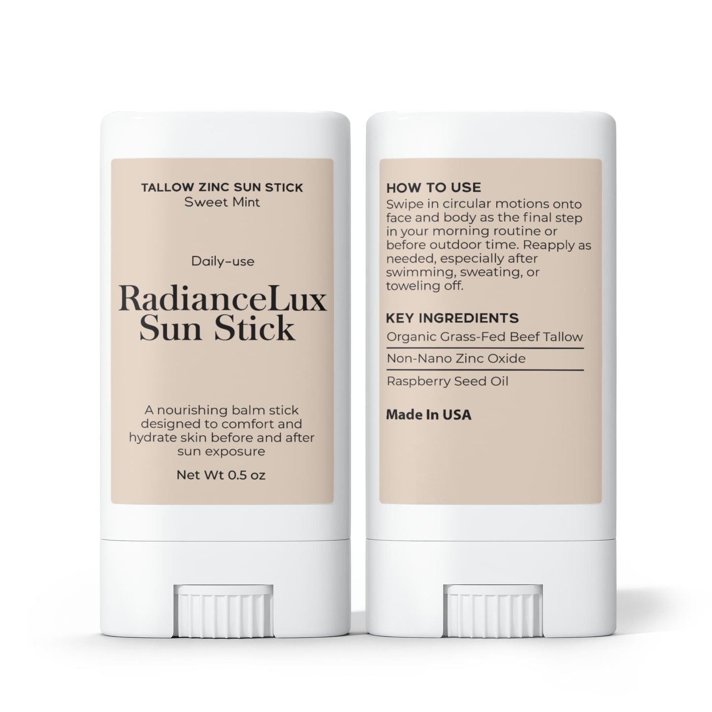 2 Pack Tallow Zinc Sun Stick – Natural Mineral Sun Protection for Sensitive Skin