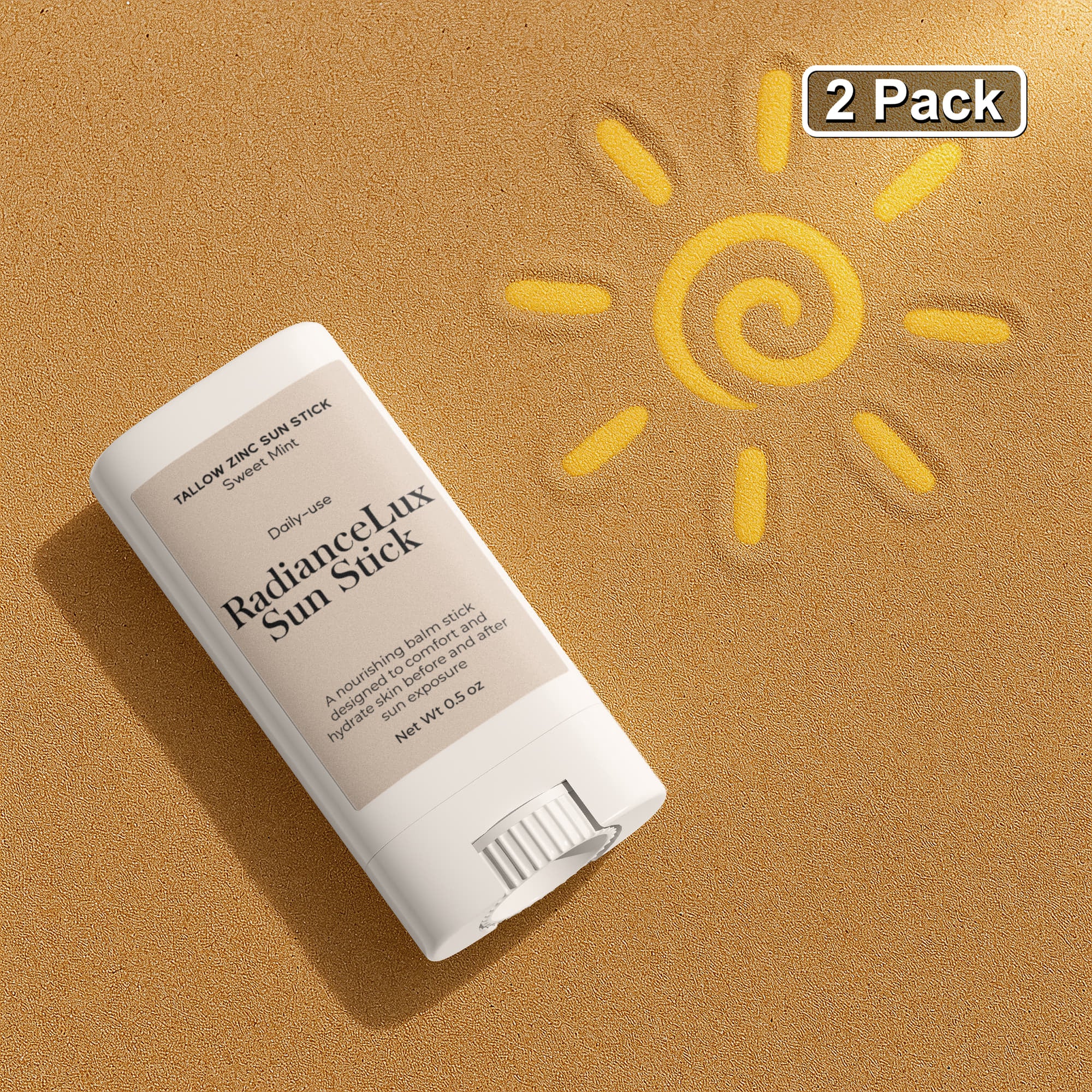 2 Pack Tallow Zinc Sun Stick – Natural Mineral Sun Protection for Sensitive Skin