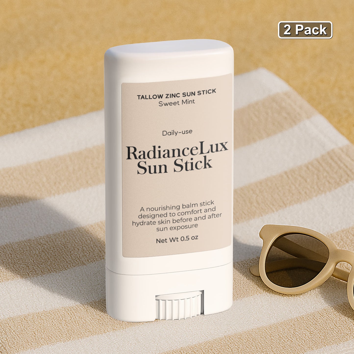 2 Pack Tallow Zinc Sun Stick – Natural Mineral Sun Protection for Sensitive Skin