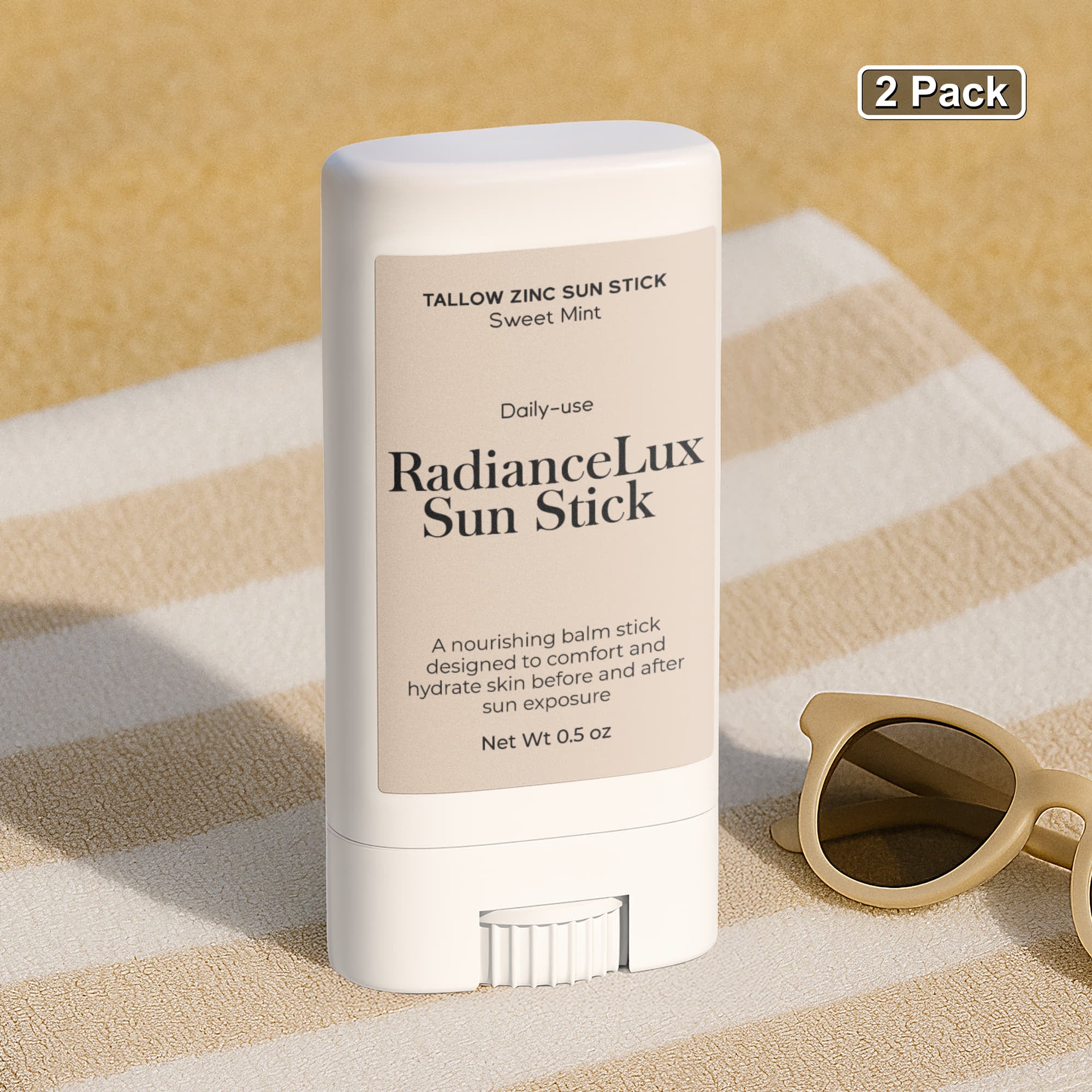 2 Pack Tallow Zinc Sun Stick – Natural Mineral Sun Protection for Sensitive Skin