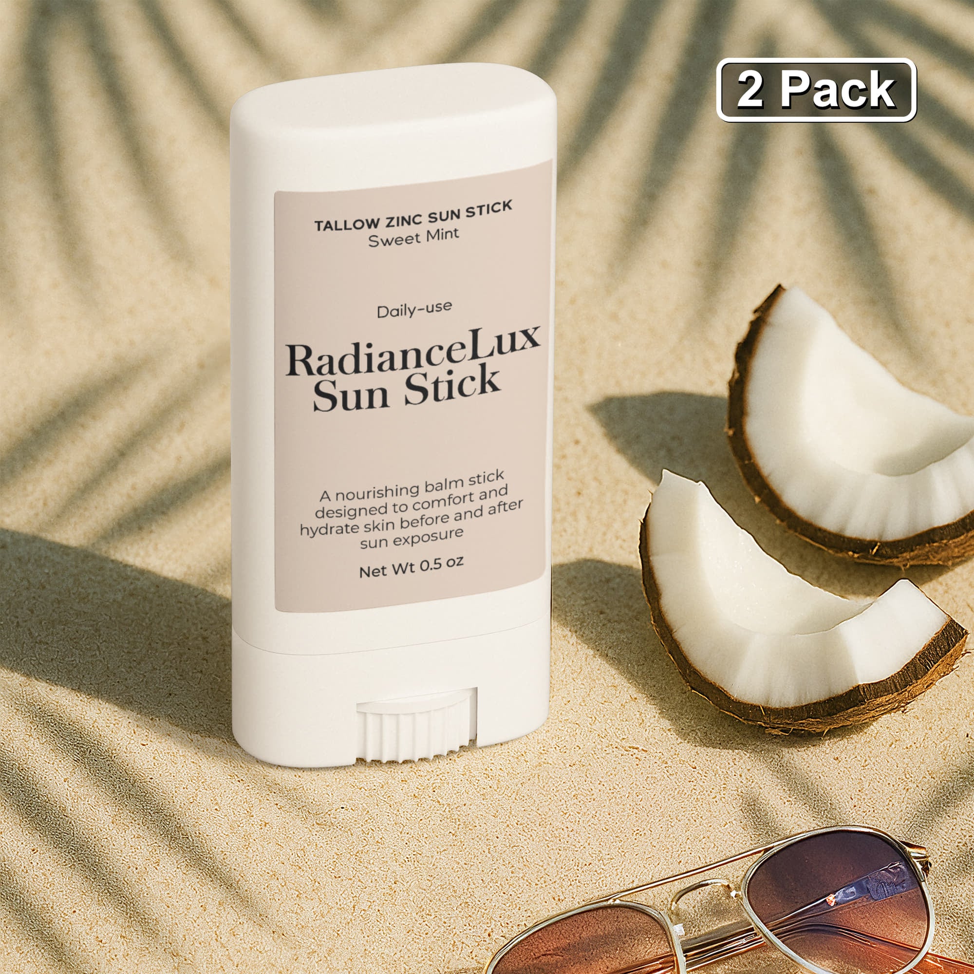 2 Pack Tallow Zinc Sun Stick – Natural Mineral Sun Protection for Sensitive Skin