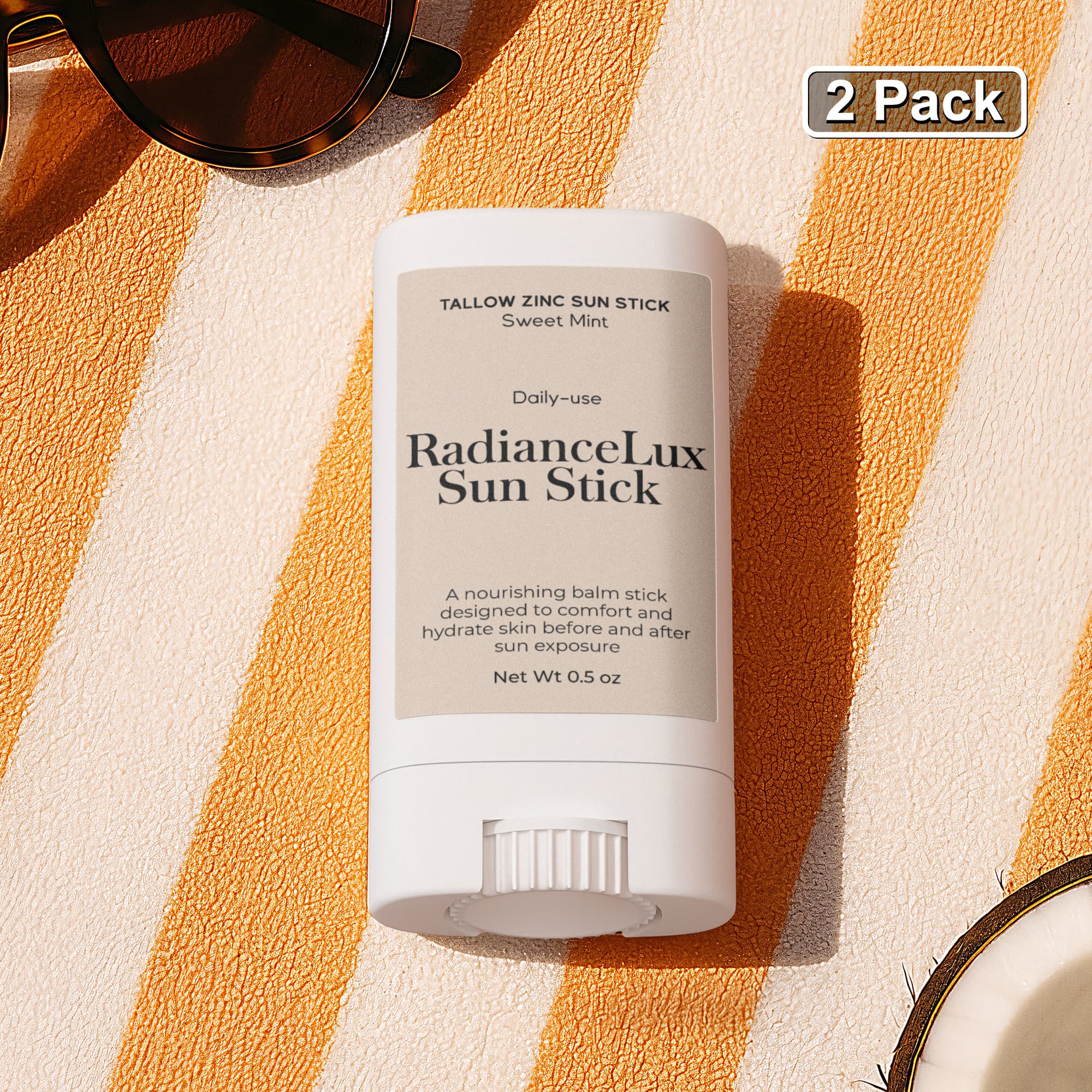 2 Pack Tallow Zinc Sun Stick – Natural Mineral Sun Protection for Sensitive Skin