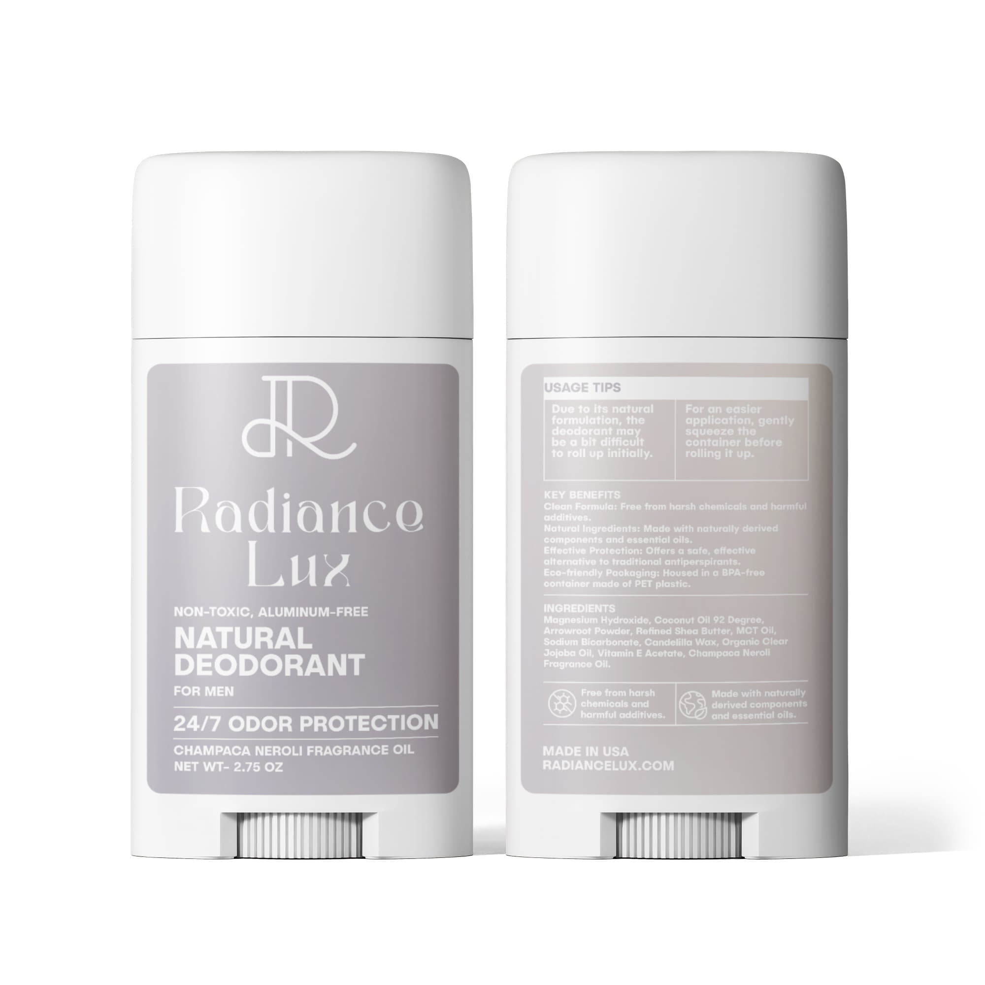 2 Pack Non-toxic Natural Deodorant, Aluminum-Free for Men